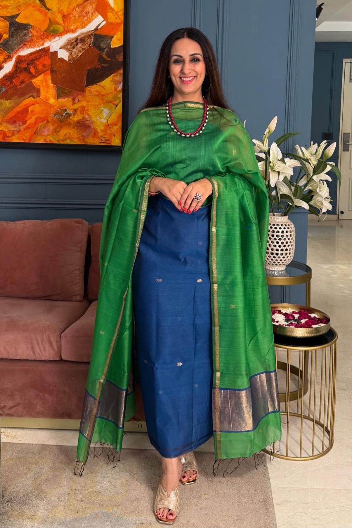 Maheshwari handloom silk by cotton kurta dupatta set